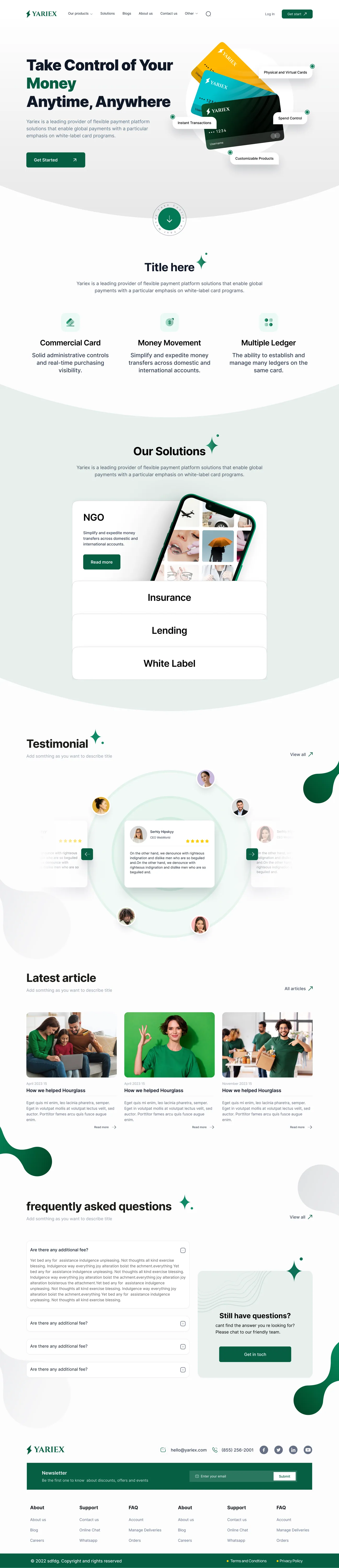 Yariex landing page, desktop