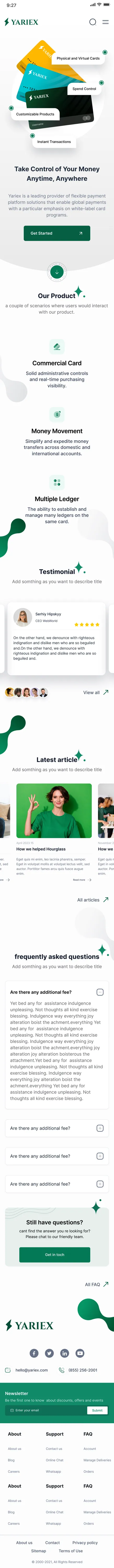 Yariex landing page, mobile