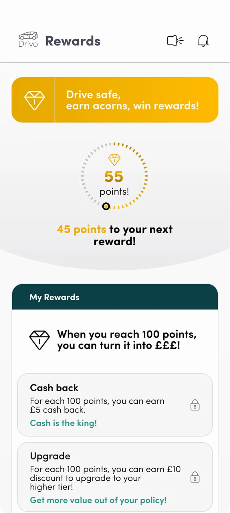 Drivo rewards screen
