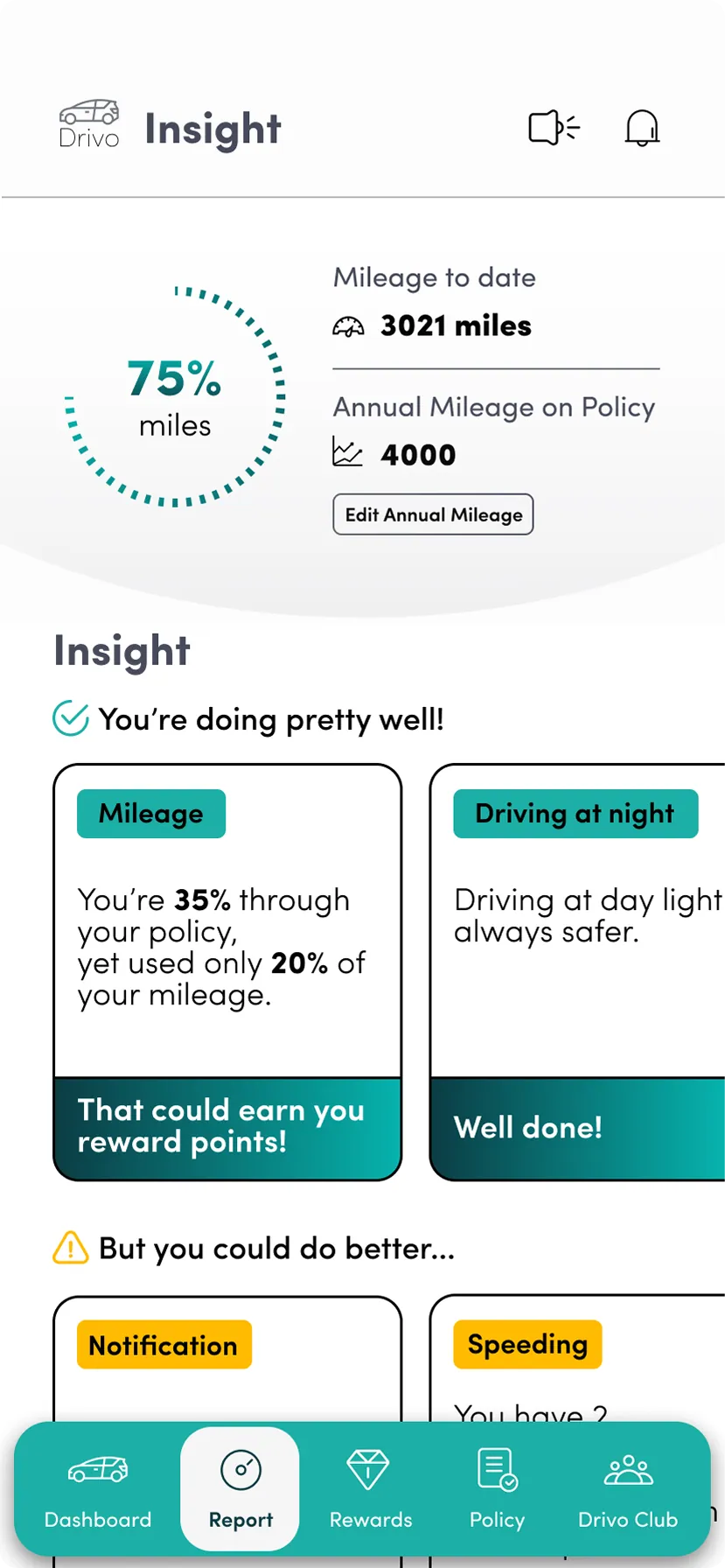 Drivo insight screen