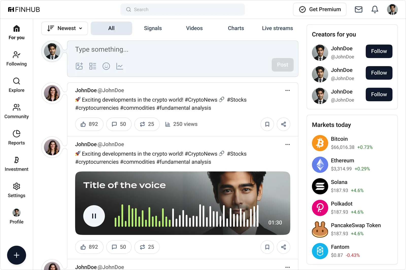 FinHub desktop feed