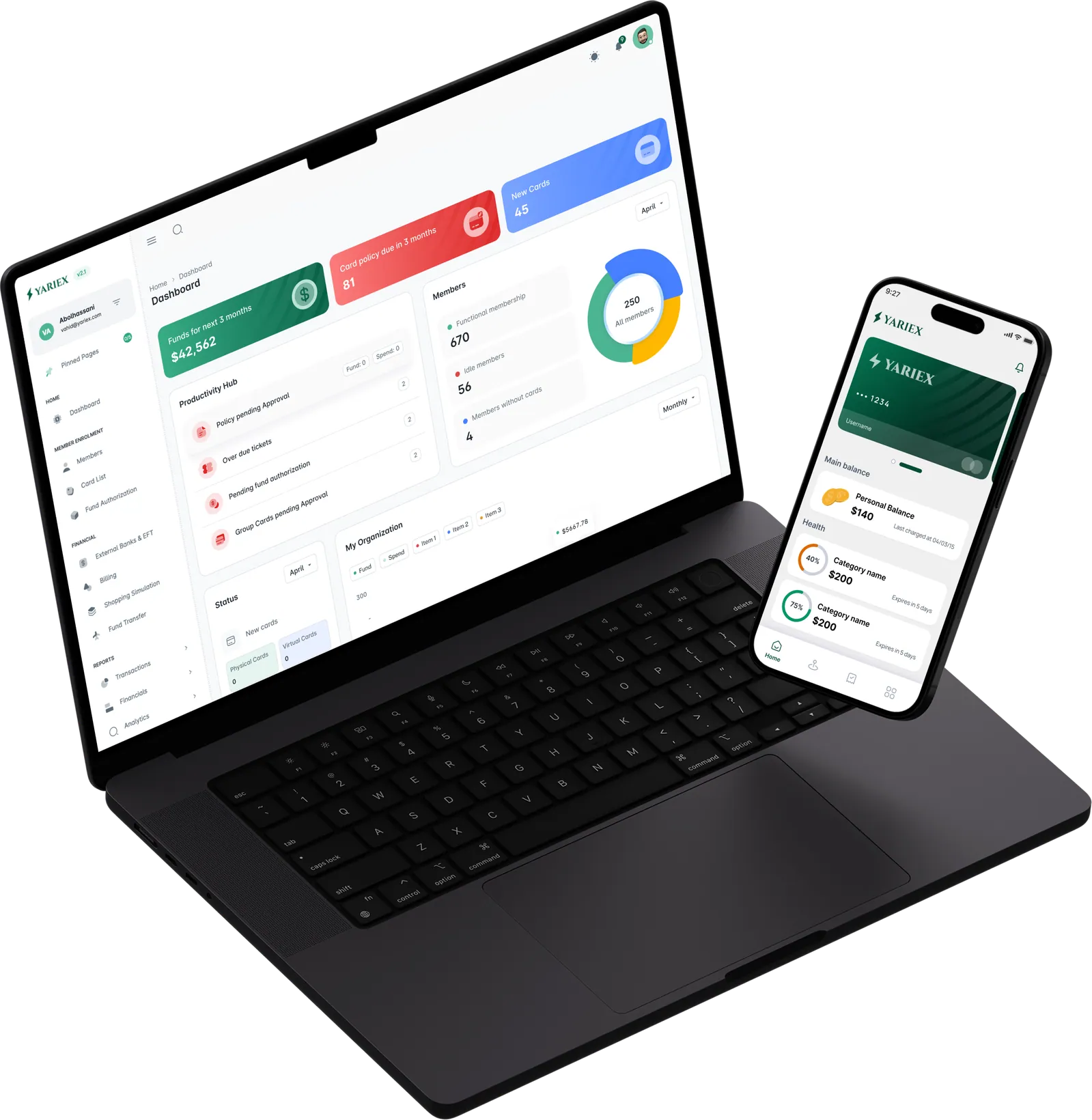 Yariex dashboard and mobile app