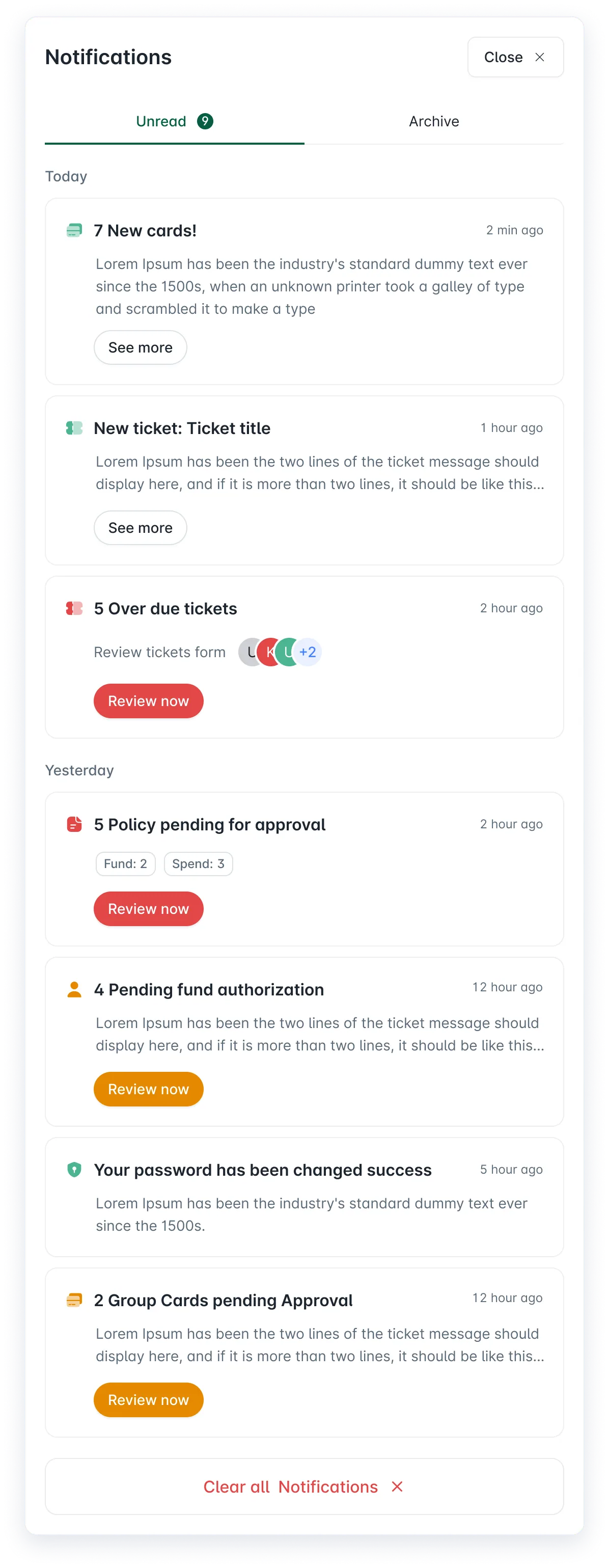 Yariex notifications panel