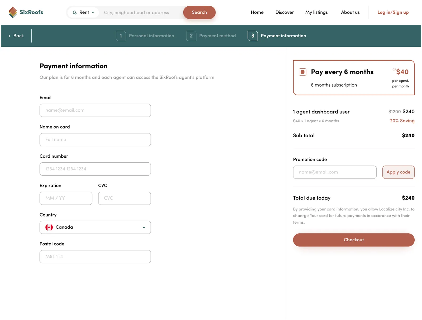 SixRoofs agent checkout