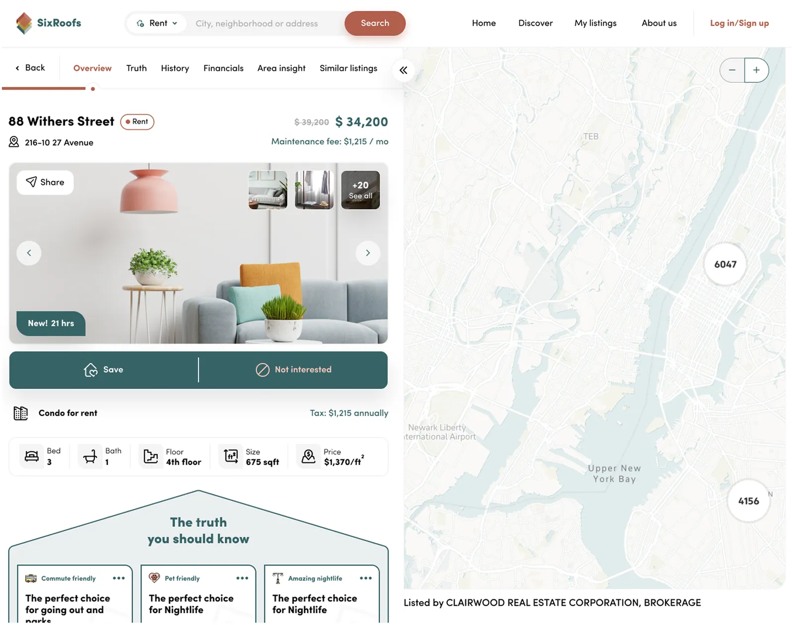 SixRoofs listing detail with map