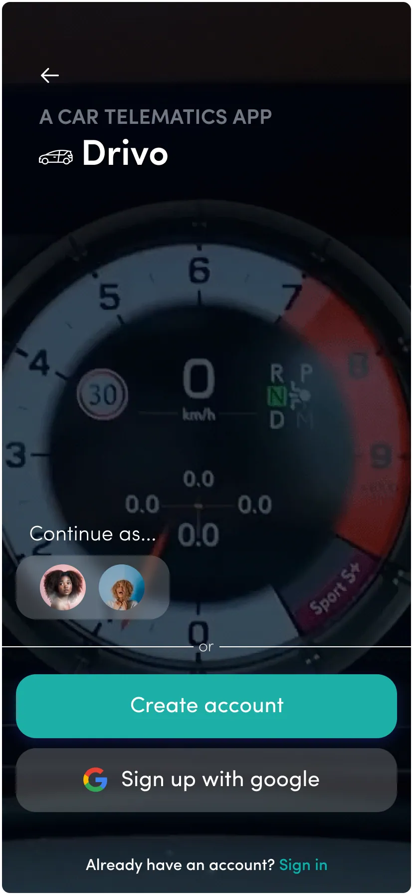 Drivo sign-up screen